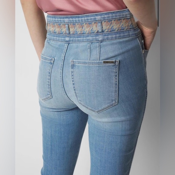 NWOT White House Black Market Blue Jeans with Tweed Waistband Details - Picture 8 of 11